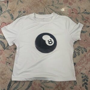 White T-Shirt with Black 8 Ball Design